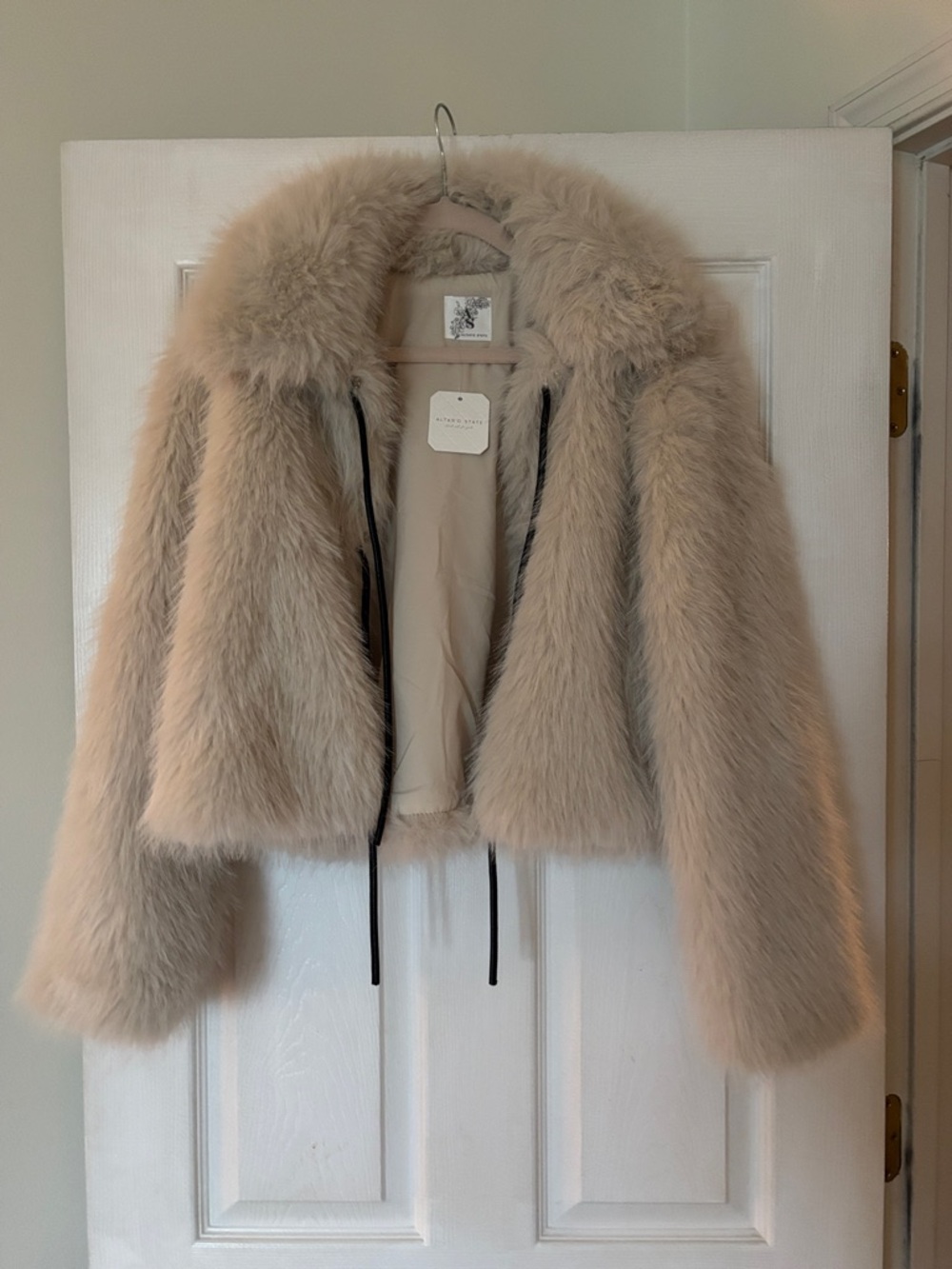 Altar'd State Plush Cream Faux Fur Cropped Jacket